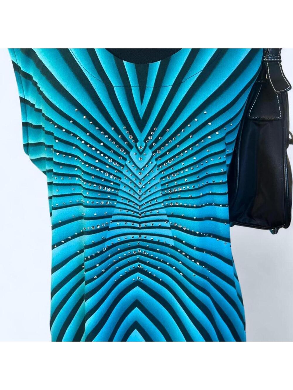Vintage Y2K MCBling Glam Rhinestone Geometric Going Out Top size large 💙 - Picture 2 of 6